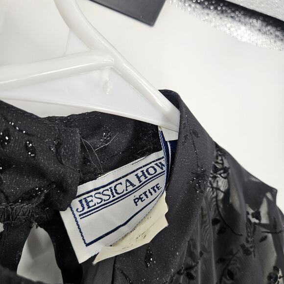 Vintage y2k Dress Black Velvet Glitter Sheer Floral Embroidered Maxi Size 8P - Picture 4 of 6